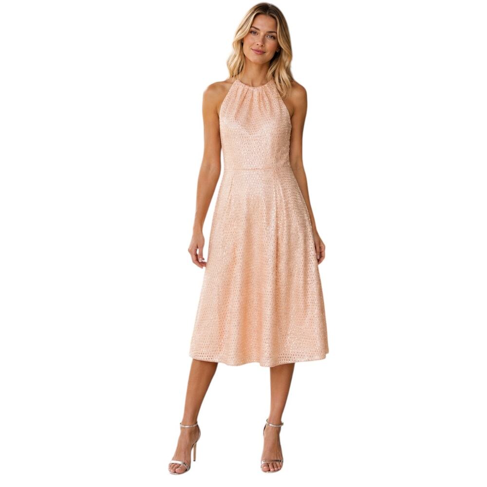 Aidan Mattox Rose Quart Halter Cocktail Midi Dress, US4
